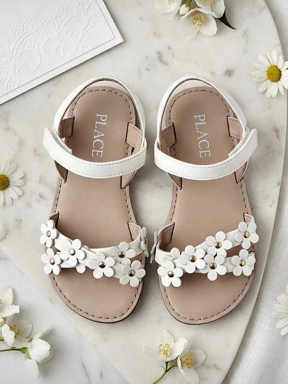 PLACE Floral Sandals Girls Size 9 White & Tan